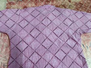 Graceful Lilac Printed Cotton Kurti | Handblock