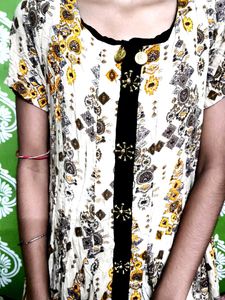 Patterned Dress with Black Accent