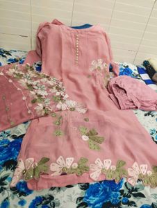 Pink Floral Embroidered Pant Kameez