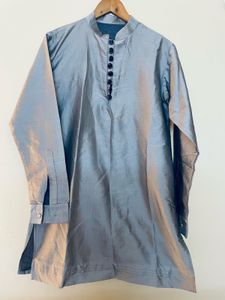 Gray Button-Down Kurta Set Silk