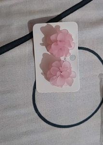 Korean Pink Flower Earrings Pack Of 2 Pair