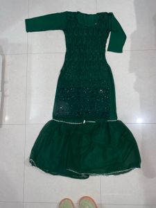 Green Embroidered Kurta sharara set