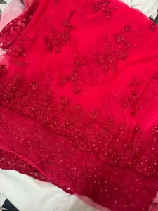 red lace saree with blouse material