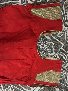 Elegant Gold &amp; Red Festive Saree
