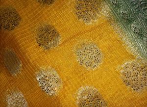 Yellow &amp; Green Polka Dot Saree