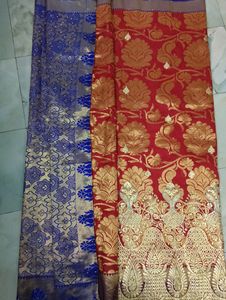 Red &amp; Gold Silk Saree with Peacock Border