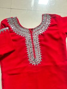 Red real Mirror Work Kurta