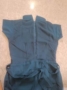 Georgette A Line Flared Blue Gown