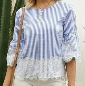 Zara Blue Striped Lace Trim Top