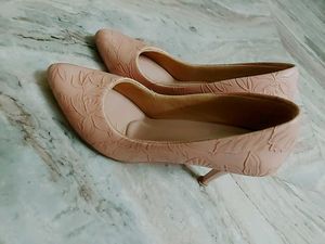 Peach Floral Embossed Heels