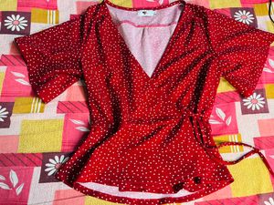Wrap Up Polka Dot Red Top