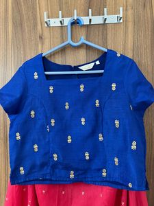 Blue Crop top With Pink Skirt