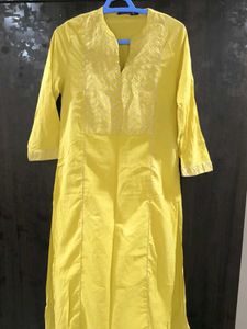 Yellow Kurti With Golden Lace Detailing