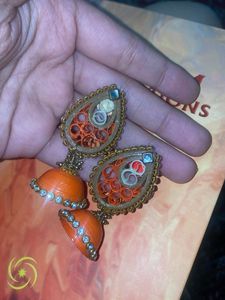 Orange quilling Jhumka Earrings