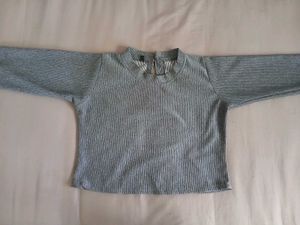 Gray Ribbed Knit Top