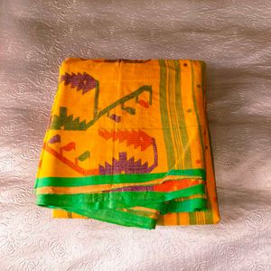 🛍️ Cotton Orange Saree ⭐⭐⭐⭐