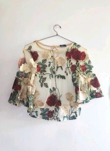 SHEIN Floral Embroidered Sheer Top