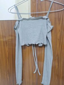 Olive Gray Tie-Front Crop Top