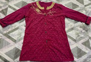 Embroidered Magenta Tunic
