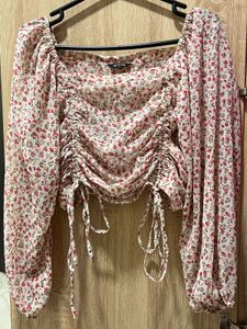 Ruched Floral Puff Sleeve Top