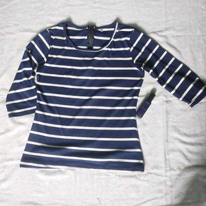 Navy Blue And White Striped Top