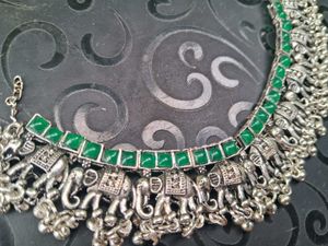 Silver Tone Green Necklace