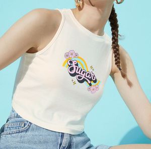 Printed Misty White Tank Crop Top