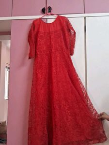 A Red Gown With Jacket &amp; Chunni