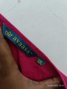 Dark Pink Avaasa Kurta With Navy Blue Detailing