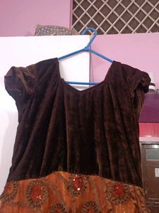 Elegant Brown &amp; Red Ethnic Gown