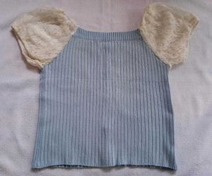 Blue Lace Sleeve Knit Top
