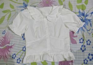 White Ruffle Trim Blouse