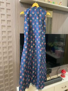 Blue Printed Sleeveless Dress