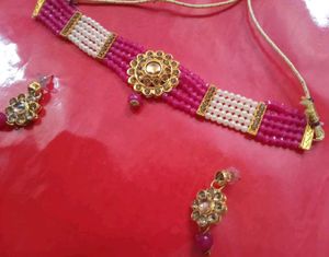 Pink and White Beaded Choker