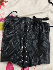 Black Corset Leather Crop Top