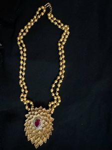 Long Gold Lookalike Haram With Stone Pendant