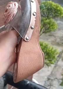 Rose Detail Clear Strap Wedge Sandals