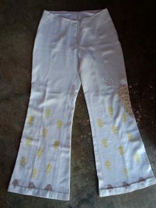 Embroidered White Flared Pants