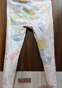 White Newspaper Print Jeggings/Jeans