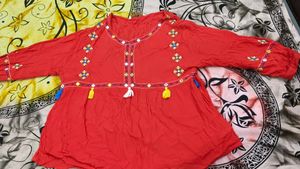 Red Embroidered with kantha stitch Top