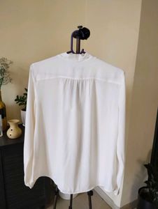 LOFT Off-White Tie-Neck Blouse