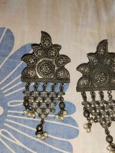 Oxidized Silver Ethnic Earrings