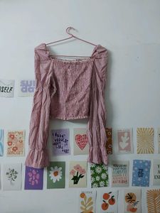 Pink Gingham Long Sleeve Top
