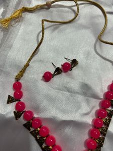 Pink Beaded Necklace Set