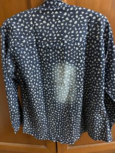 Faded Denim Cotton Shirt With Flowers Prints