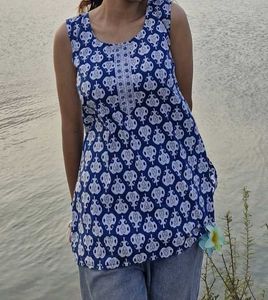 Blue Printed Short Kurti