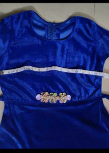 Adorable Blue Velvet Dress With Embroidery