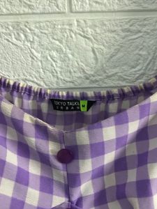 Lilac Gingham Puff Sleeve Midi Dress