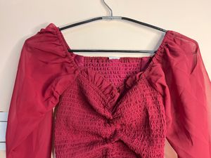 Maroon Puff Sleeves Top