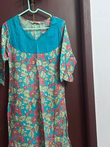 Pure Cotton Pink And Blue Mix Daily Wear Kurta